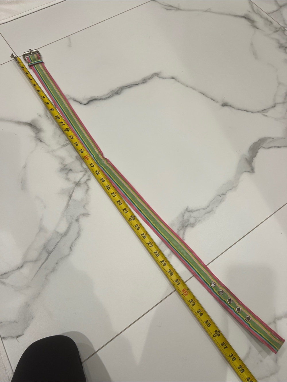 Striped Multicolor Fabric Belt - Pink, Green, Yellow